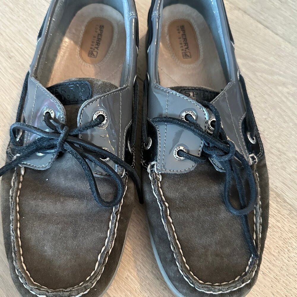 Sperry Top Sider Black/Gray Boat Shoes, Size 10
